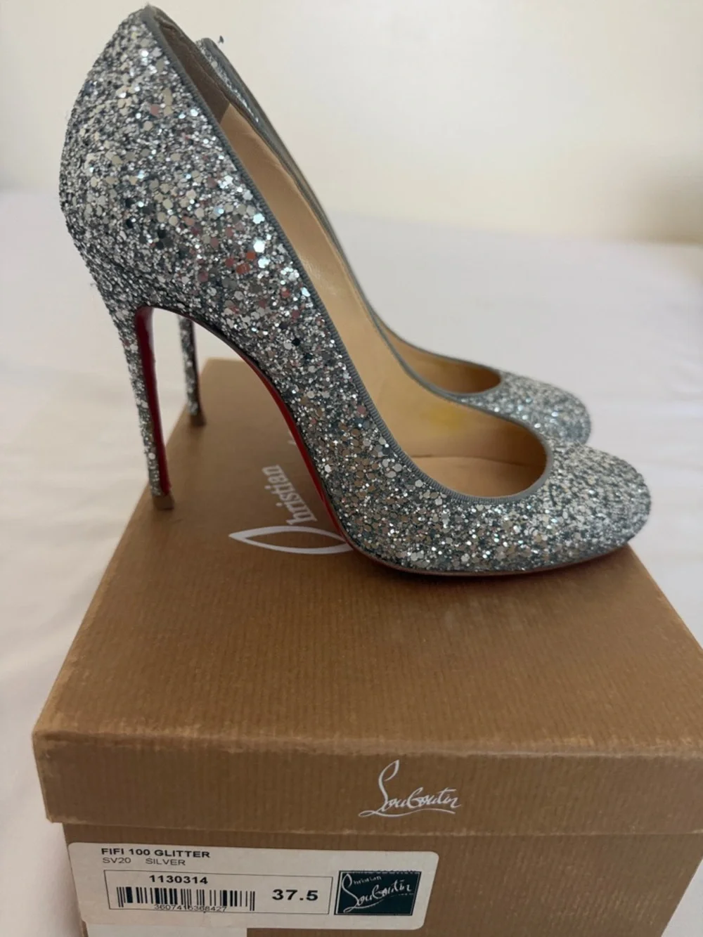 Christian Louboutin Silver Glitter Round-Toe Pumps - Picture 4 of 10
